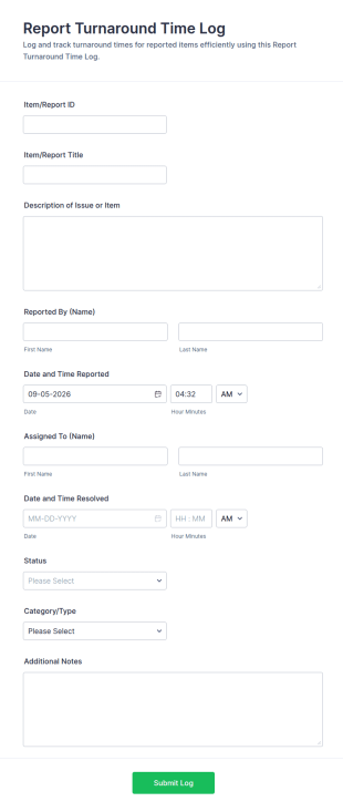 Report Turnaround Time Log Form Template