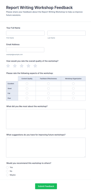 Report Writing Workshop Feedback Form Template