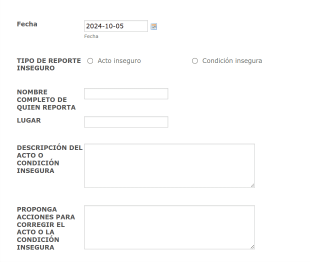 Reporte De Actos Y Condiciones Inseguras En La Conducción Form Template