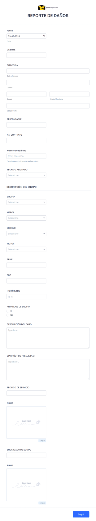 Reporte De Daños Form Template