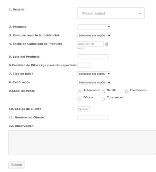 Reporte De Fallas Y Quejas De Productos En Inventario Form Template
