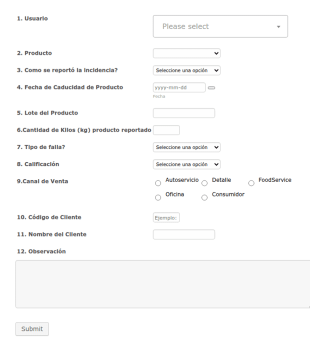 Reporte De Fallas Y Quejas De Productos En Inventario