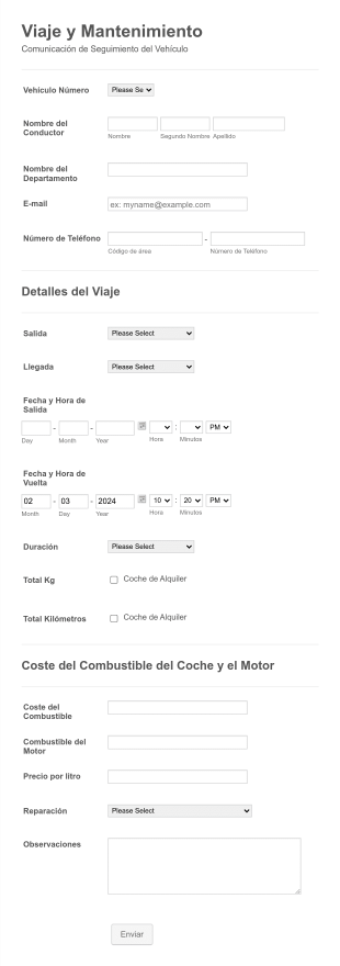 Reporte De Seguimiento De Vehículos Form Template