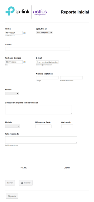 Reporte Inicial De Fallas Técnicas De Dispositivos Form Template