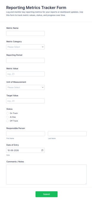 Reporting Metrics Tracker Form Template
