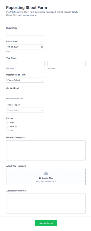 Reporting Sheet Form Template