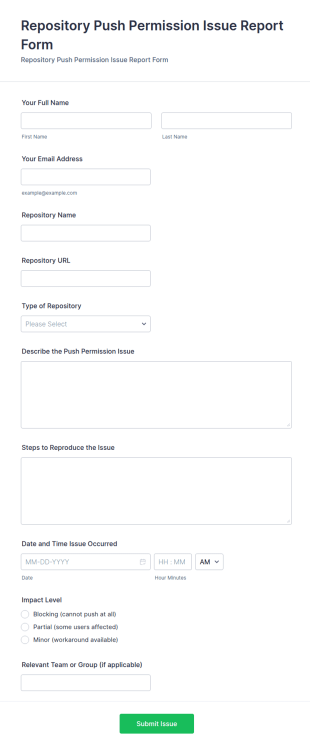 Repository Push Permission Issue Report Form Template
