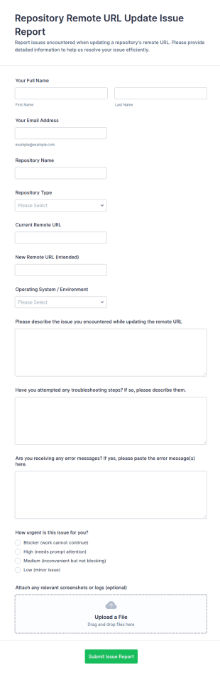 Repository Remote URL Update Issue Report Form Template