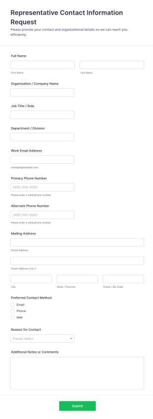 Representative Contact Information Request Form Template