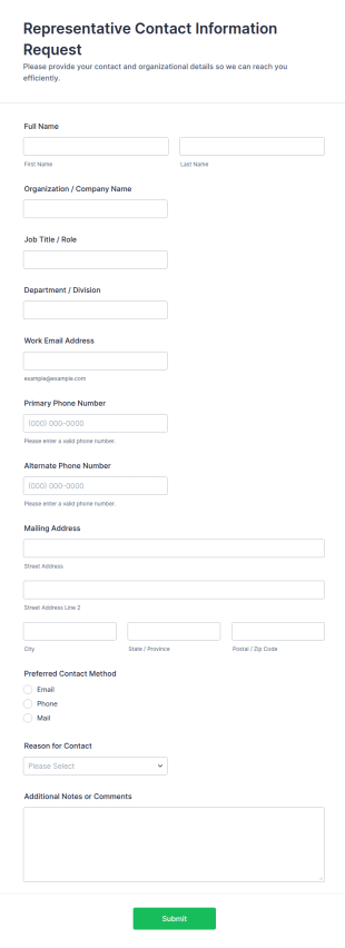 Representative Contact Information Request Form Template