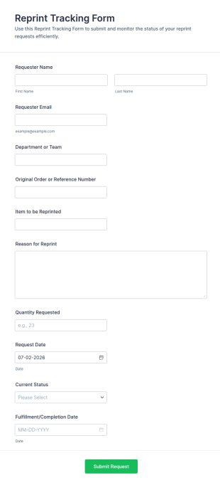 Reprint Tracking Form Template