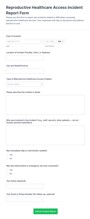 Reproductive Healthcare Access Incident Report Form Template