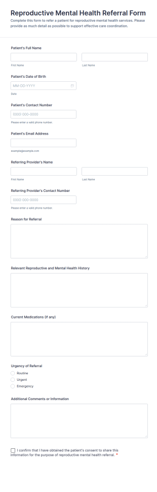 Reproductive Mental Health Referral Form Template