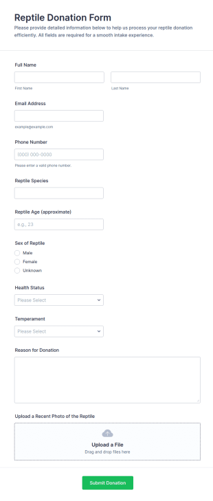 Reptile Donation Form Template