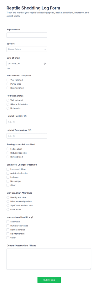 Reptile Shedding Log Form Template