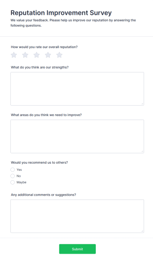 Reputation Improvement Survey Form Template