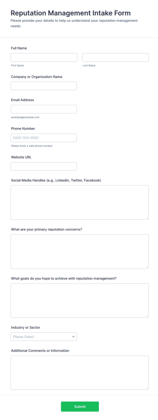 Reputation Management Intake Form Template
