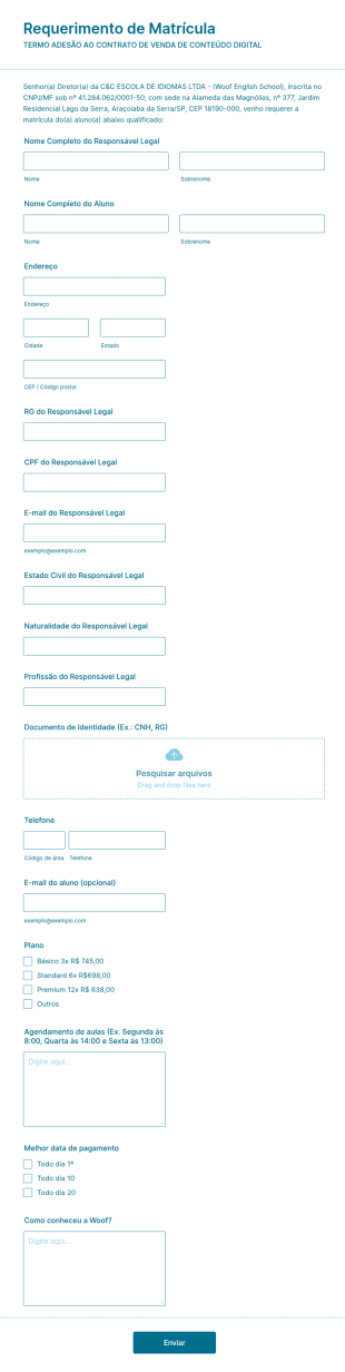 Requerimento De Matrícula Woof English School