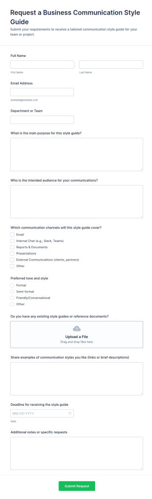 Request A Business Communication Style Guide Form Template