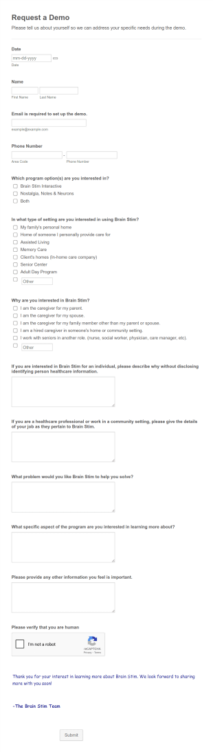 Interactive Cognitive Therapy Demo Request Form Template