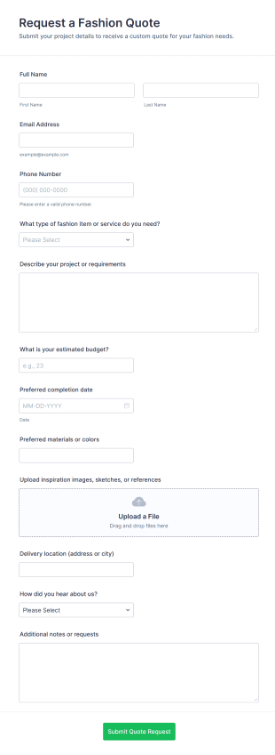 Request A Fashion Quote Form Template