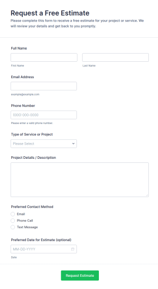 Request A Free Estimate Form Template