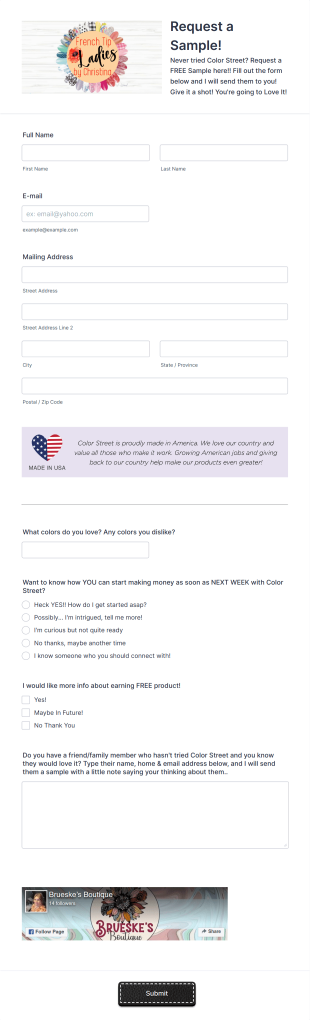 Request A Free Sample! Form Template