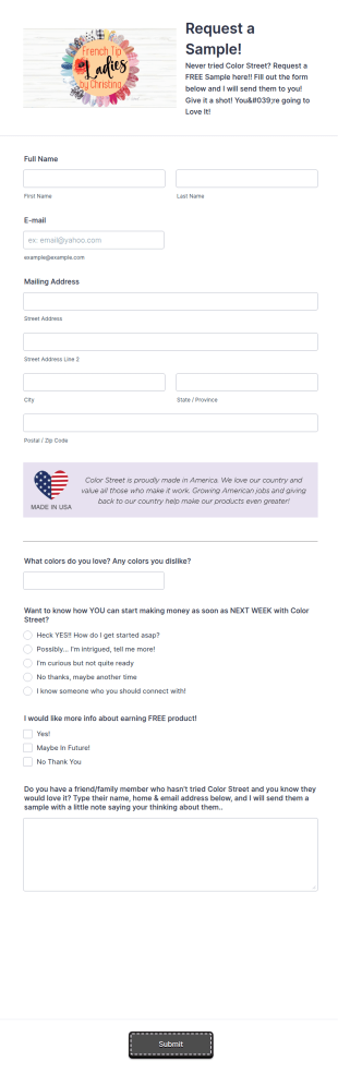Request A Free Sample! Form Template