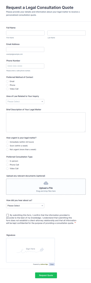 Request A Legal Consultation Quote Form Template