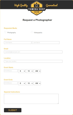 Request A Photographer Form Template