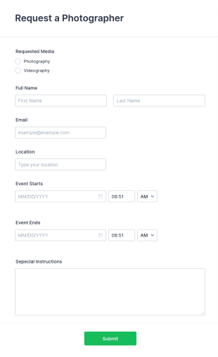 Request A Photographer Form Template