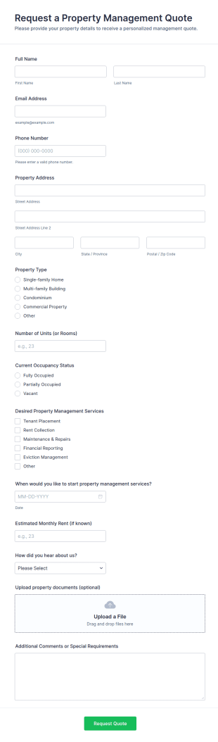 Request A Property Management Quote Form Template