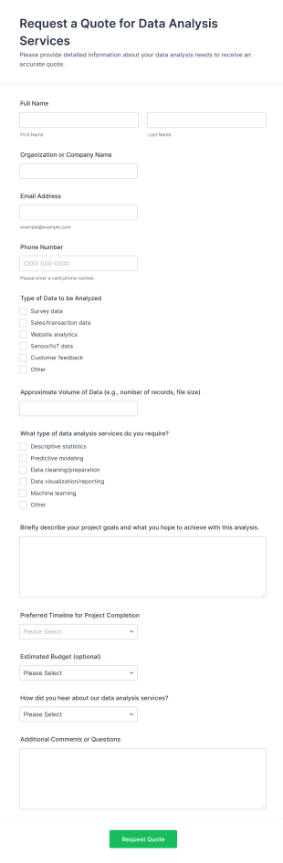Request A Quote For Data Analysis Services Form Template