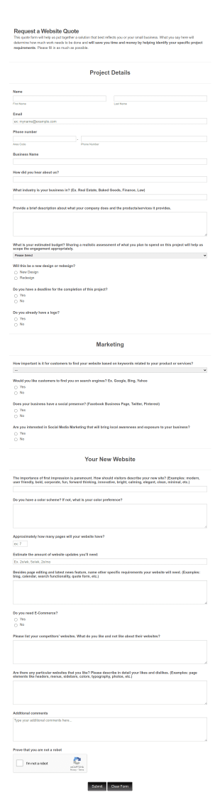 Request A Quote P1k Form Template