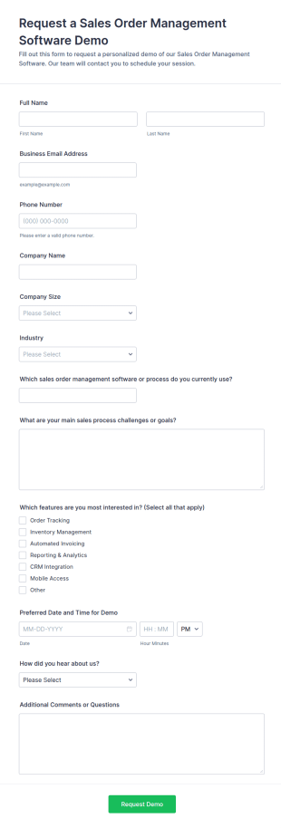 Sales Order Management Software Demo Request Form Template