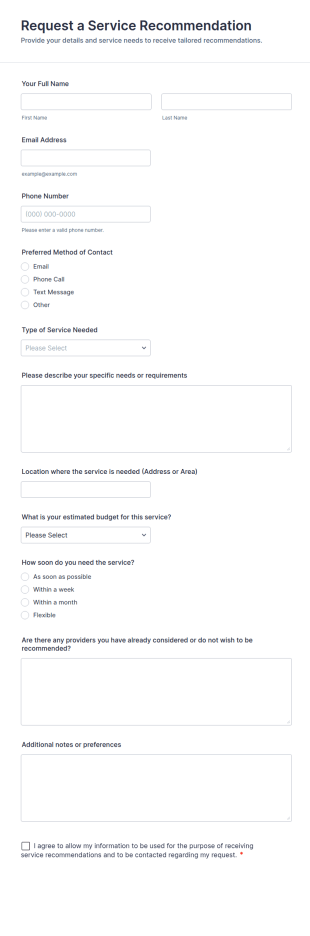 Service Recommendation Request Form Template