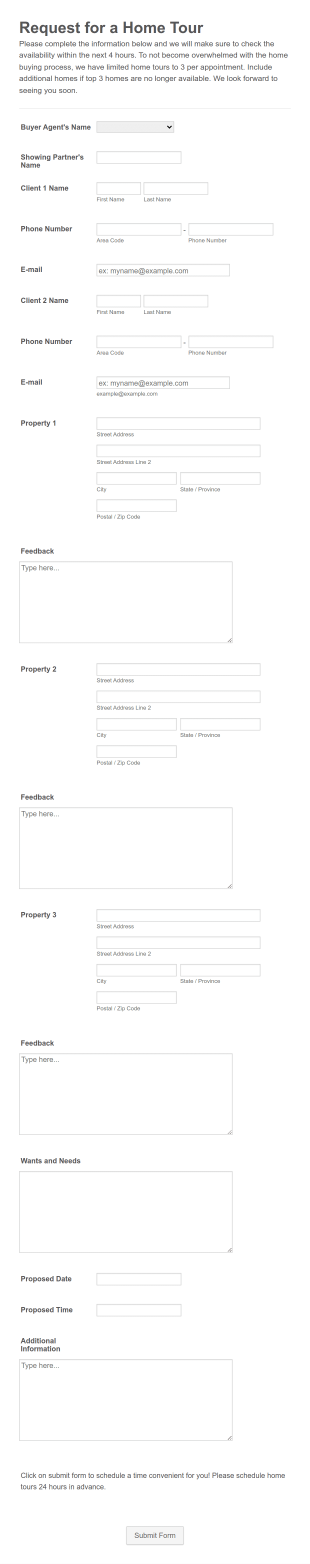 Request A Showing Form Template