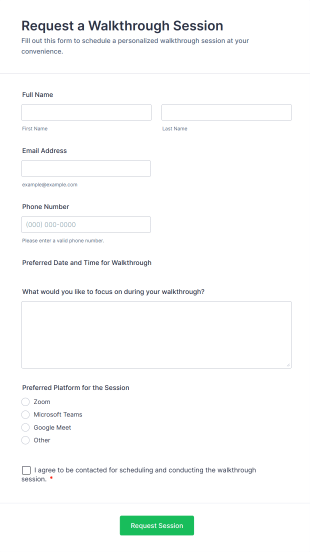 Request A Walkthrough Session Form Template