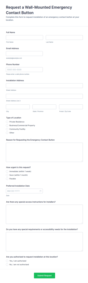 Wall Mounted Emergency Contact Button Request Form Template