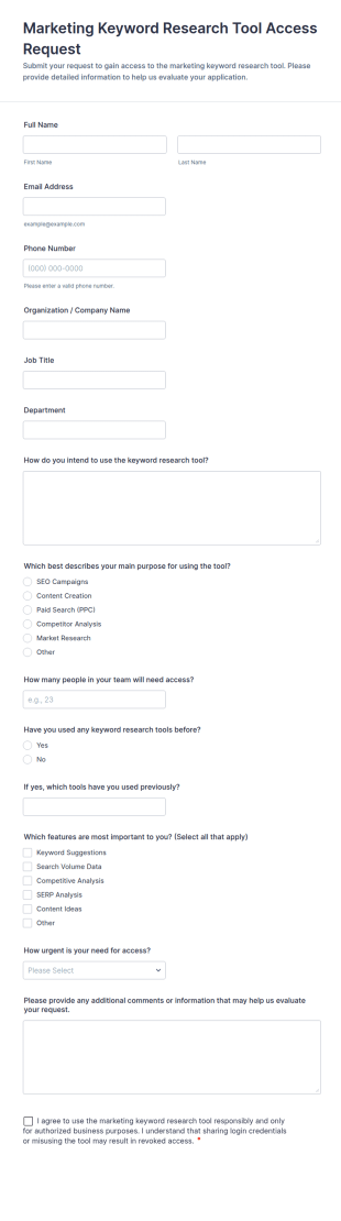 Marketing Keyword Research Tool Access Request Form Template