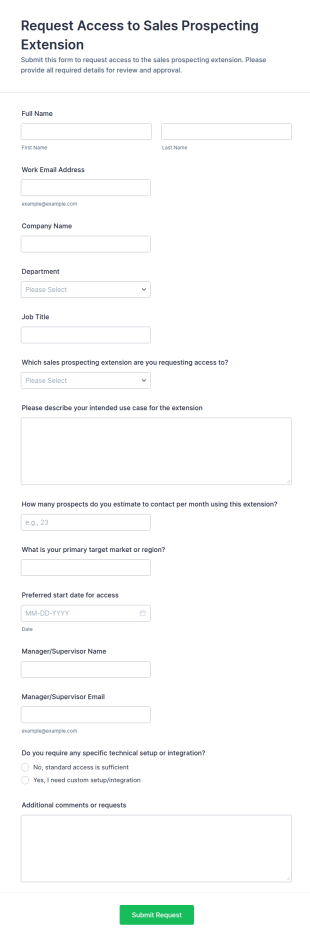 Sales Prospecting Extension Access Request Form Template