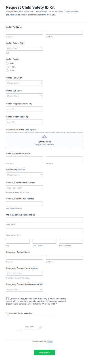 Request Child Safety ID Kit Form Template