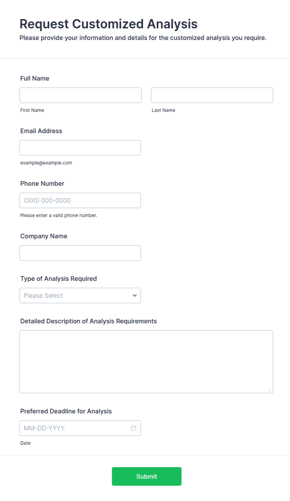 Analysis Form Format Request Customized Analysis Form Template | Jotform