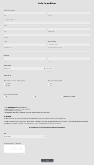 Request For Burial Form Template