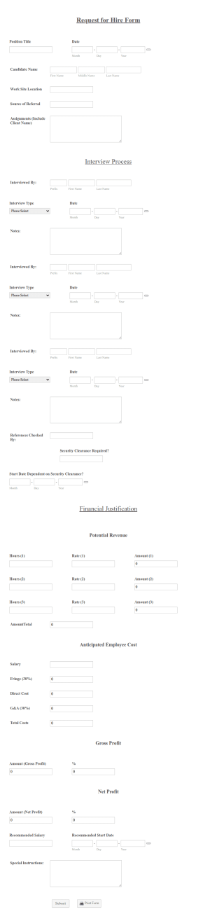Request For Hire Form Template