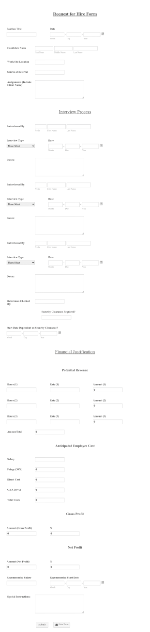 Request For Hire Form Template