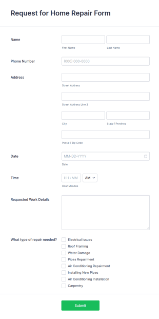 Request For Home Repair Form Template