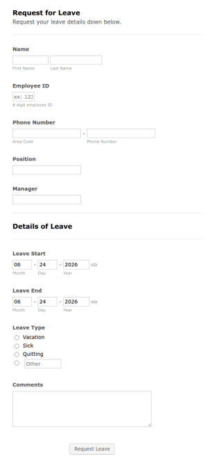 Request For Leave Form Template