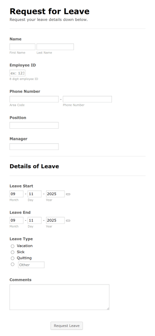 Request For Leave Form Template
