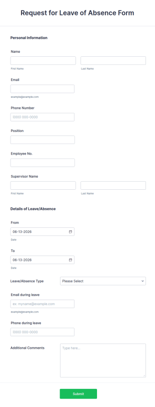Request For Leave Of Absence Form Template